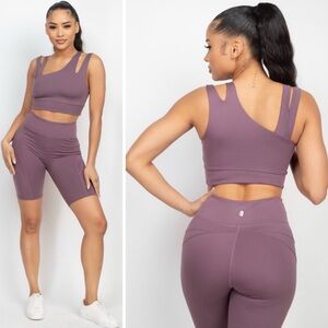 Matching active wear set with crop top and shorts